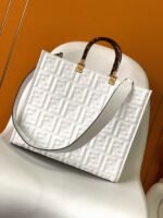 Top Quality Fake Fendi Sunshine Medium Tote Bag In White FF Calfskin - Image 9