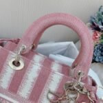 Dior Lady D-Lite Medium Bag Replica in Pink D-Stripes Embroidery - Image 7