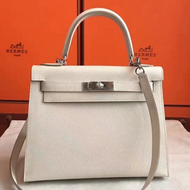 482B2F9D-C9E2-EC5B-2B9B-A7C89747DAAB.jpg White Epsom Knockoff Hermes Kelly Sellier 28cm Structured Handbag - Image 1