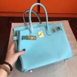 Blue Atoll Color Faux Designer Hermes Birkin 35cm Handbag - Image 4