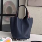 Navy blue fake Hermes Picotin Lock 18cm handbag with braided handles