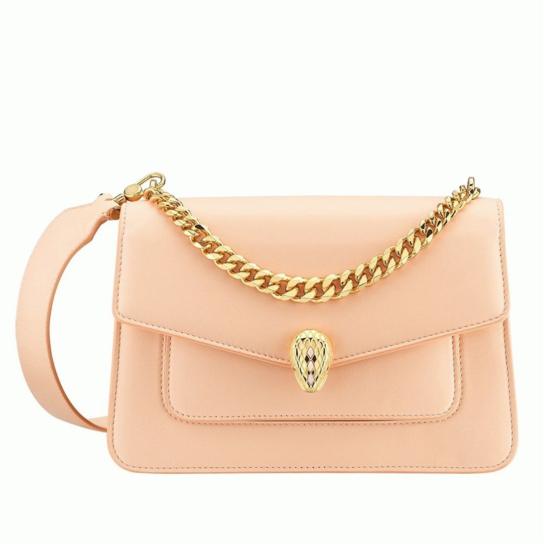 4A6ACAE5-3E6A-6C80-5053-E744842CED3A.jpg Fake Bvlgari Serpenti Forever Medium Crossbody Bag with Chain Nude - Image 1
