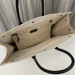 Knockoff Saint Laurent Rive Gauche Tote Bag White Linen and Black Leather - Image 10