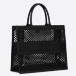 Dior Large Book Tote Bag Knockoff in Black Mesh Embroidery