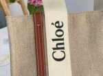 Top Quality Knockoff Chloe Woody Medium Tote Bag in Linen Canvas with Brown Leather - Image 2