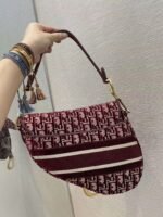 Dior Saddle Bag Faux in Bordeaux Velvet Oblique Embroidered - Image 4