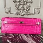 Rose Red Crocodile Replica Hermes Kelly Cut Clutch Elegant Accent Bag