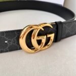 WIDE LEATHER BELT WITH DOUBLE G BUCKLE - Image 2