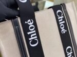 Top Quality Fake Chloe Large Woody Tote Bag in Canvas with Black Leather Strips - Image 10