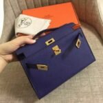 Sapphire Epsom Top Fake Hermes Kelly Pochette Deep Blue Clutch - Image 3