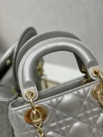 Dior Lady Dior Mini Chain Bag Replica in Grey Pearlescent Lambskin - Image 9