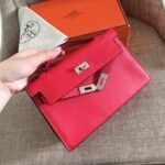 Red Swift Top Fake Hermes Kelly Pochette Statement Clutch - Image 3