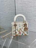 Dior Lady Dior Mini Bag Knockoff in White Calfskin with Multicolor Small Flowers - Image 9