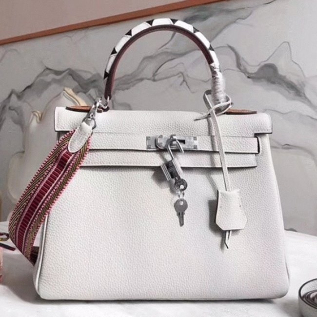 5014874C-0ECB-C384-6C66-2CFE1971381B.jpg White with Zigzag Handle Replica Hermes Kelly 28cm Unique Bag - Image 1