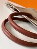 Knockoff Saint Laurent Rive Gauche Tote Bag White Linen and Brown Leather - Image 4