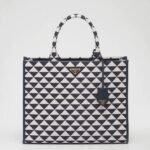 Prada Symbole Large Bag Fake in White/Blue Jacquard Fabric
