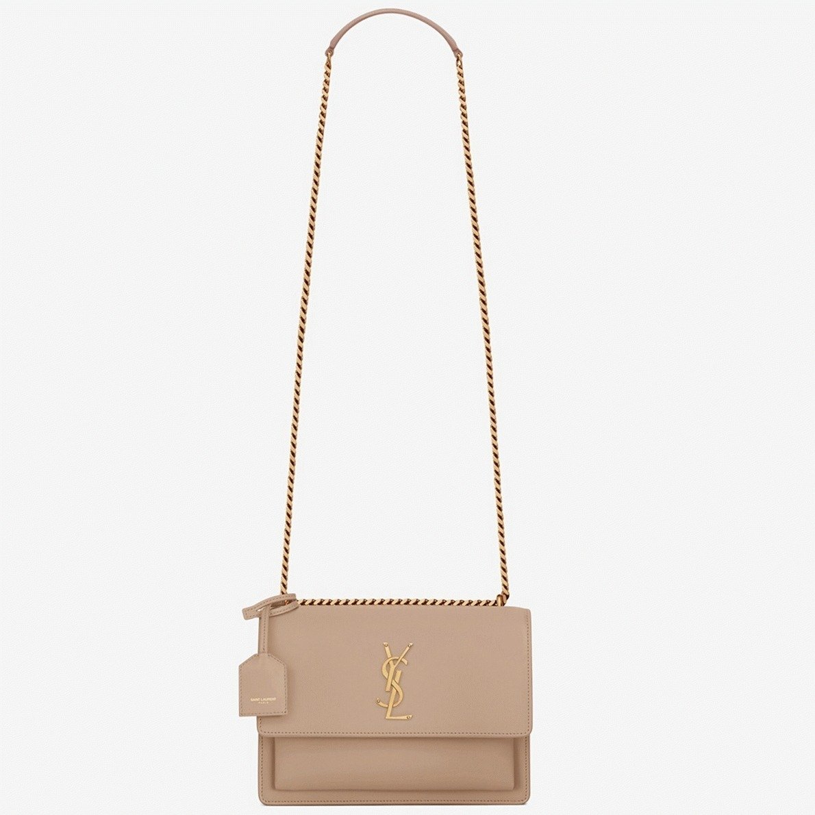 52AB7354-AC62-E48E-C3F2-087B53BAF188.jpg Fake Saint Laurent Sunset Medium Chain Bag Beige Calfskin - Image 1