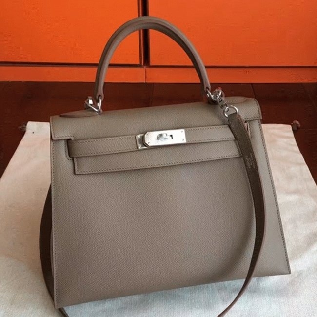52BAB463-7B94-CD25-807C-AB6B22DAD600.jpg Etoupe Epsom Replica Luxury Hermes Kelly 32cm Sellier Elegant Tote - Image 1