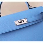 Celeste Epsom Replica Hermes Kelly 20cm Soft Blue Purse - Image 4