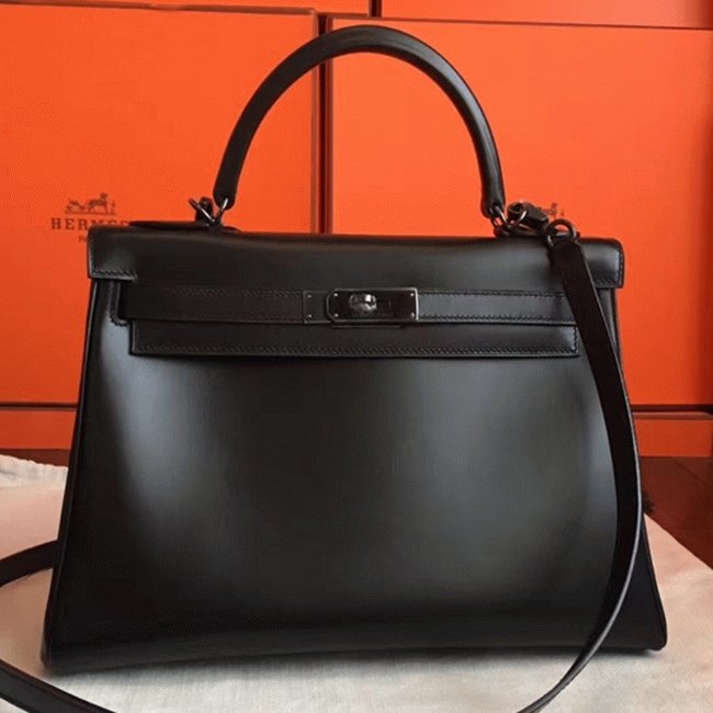 53C202DE-2360-CCCE-6F8C-B6EA3F8EB3EF.jpg So Black Imitation Hermes Kelly Retourne 32cm French Style Bag - Image 1