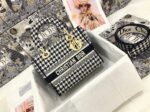 Dior Lady D-Lite Medium Bag Replica in Black   White Houndstooth Embroidery - Image 6