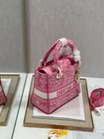 Dior Lady D-Lite Medium Bag Replica in Fluorescent Pink Toile de Jouy Reverse Embroidery - Image 2