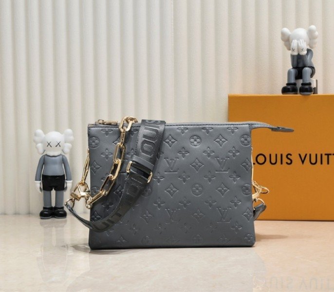 5649A949-AC9F-4FAF-A039-23476385C484.jpg Louis Vuitton Coussin PM Bag In Gray With Jacquard Strap - Image 1