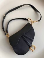 Dior Saddle Bag with Strap Fake in Black Grained Calfskin - Image 6