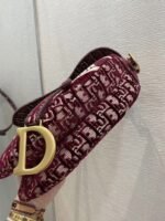 Dior Saddle Bag Faux in Bordeaux Velvet Oblique Embroidered - Image 3