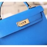Blue Hydra Chevre Replica Hermes Kelly 20cm Petite Handbag - Image 4