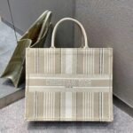 Dior Large Book Tote Bag Replica in Beige Stripes Embroidery