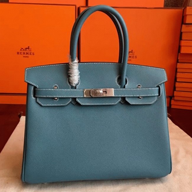 5752E719-3F8B-D4A6-0A1E-15AAE5C9A66E.jpg Blue Jean Imitation Luxury Hermes Birkin 35cm Handbag - Image 1