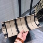 Dior Medium Book Tote Bag Fake in Black and Beige Bayadère Embroidered - Image 3