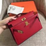 Rouge Vif Epsom Fake Hermes Kelly Pochette Red Bold Clutch - Image 7