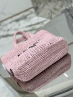 Prada Small Crochet Tote Bag Replica in Pink Raffia-effect Yarn - Image 4