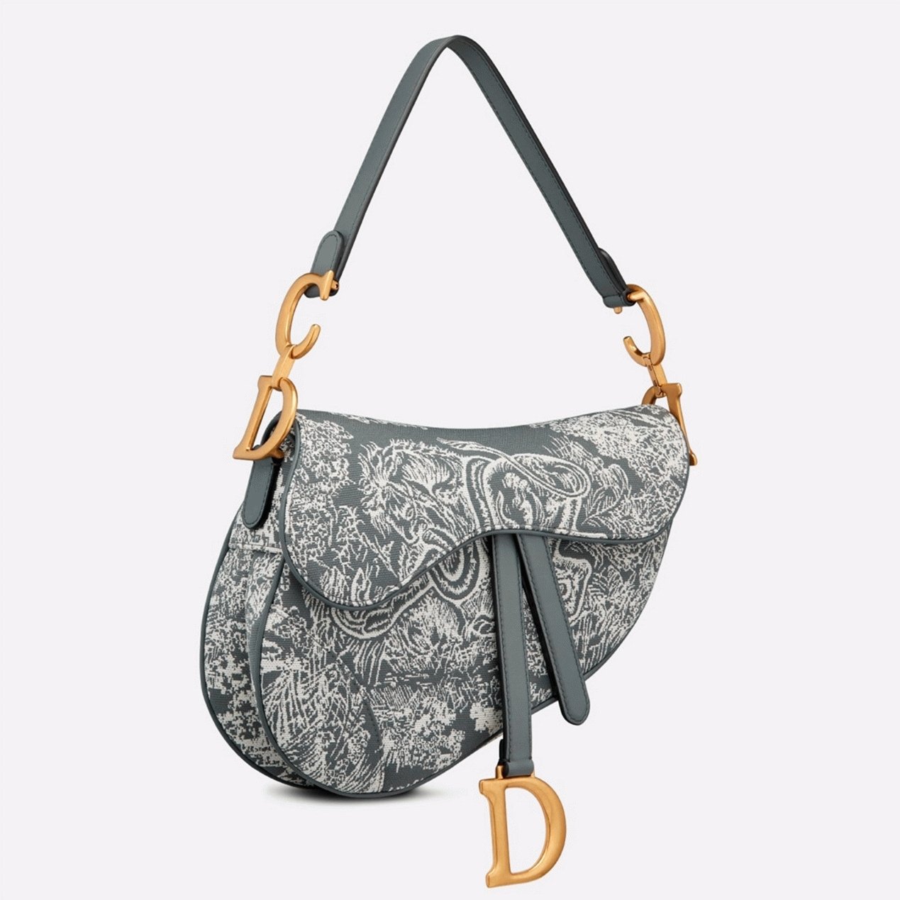 5B352D5F-2BFA-AE85-8058-ED05C2BE44B1.jpg Dior Saddle Bag Faux in Grey Toile de Jouy Reverse Jacquard - Image 1