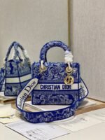 Dior Lady D-Lite Medium Bag Fake in Fluorescent Blue Toile de Jouy Reverse Embroidery - Image 10