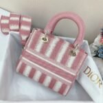 Dior Lady D-Lite Medium Bag Replica in Pink D-Stripes Embroidery - Image 5