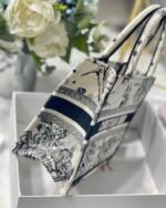 Dior Small Book Tote Bag Faux in White Toile de Jouy Zodiac Embroidery - Image 3
