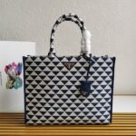Prada Symbole Large Bag Fake in White/Blue Jacquard Fabric - Image 8