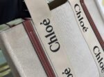 Top Quality Faux Chloe Medium Woody Tote Bag in Canvas with Brown Leather Strips - Image 8