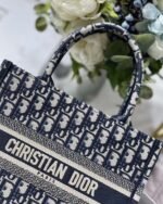 Dior Small Book Tote Bag Replica in Blue Dior Oblique Embroidery - Image 4