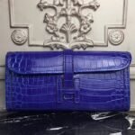 Blue electric crocodile leather replica Hermes Jige Elan clutch bag