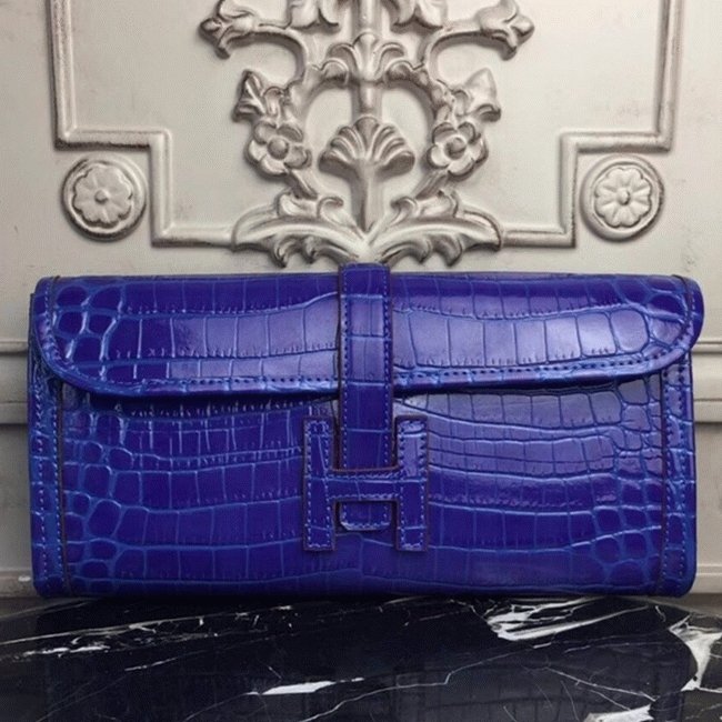 5C50B10B-65C9-6755-30F0-3C71180F7FD6.jpg Blue electric crocodile leather replica Hermes Jige Elan clutch bag - Image 1