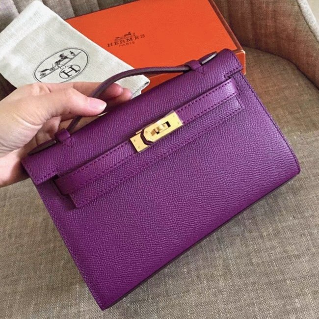 5D08B86D-3078-4162-1297-F4AB87DB885D.jpg Cyclamen Epsom Knockoff Hermes Kelly Pochette Light Purple Clutch - Image 1