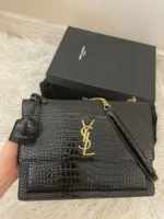Fake Saint Laurent Sunset Medium Chain Bag Black Crocodile-embossed Leather - Image 2
