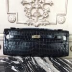 Black Crocodile Replica Hermes Kelly Cut Clutch Exotic Skin Bag - Image 2