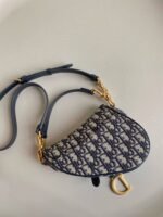 Dior Mini Saddle Bag Fake with Strap in Blue Oblique Jacquard - Image 4