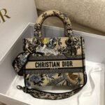 Dior Lady D-Lite Medium Bag Fake in Beige Jardin d Hiver Embroidery