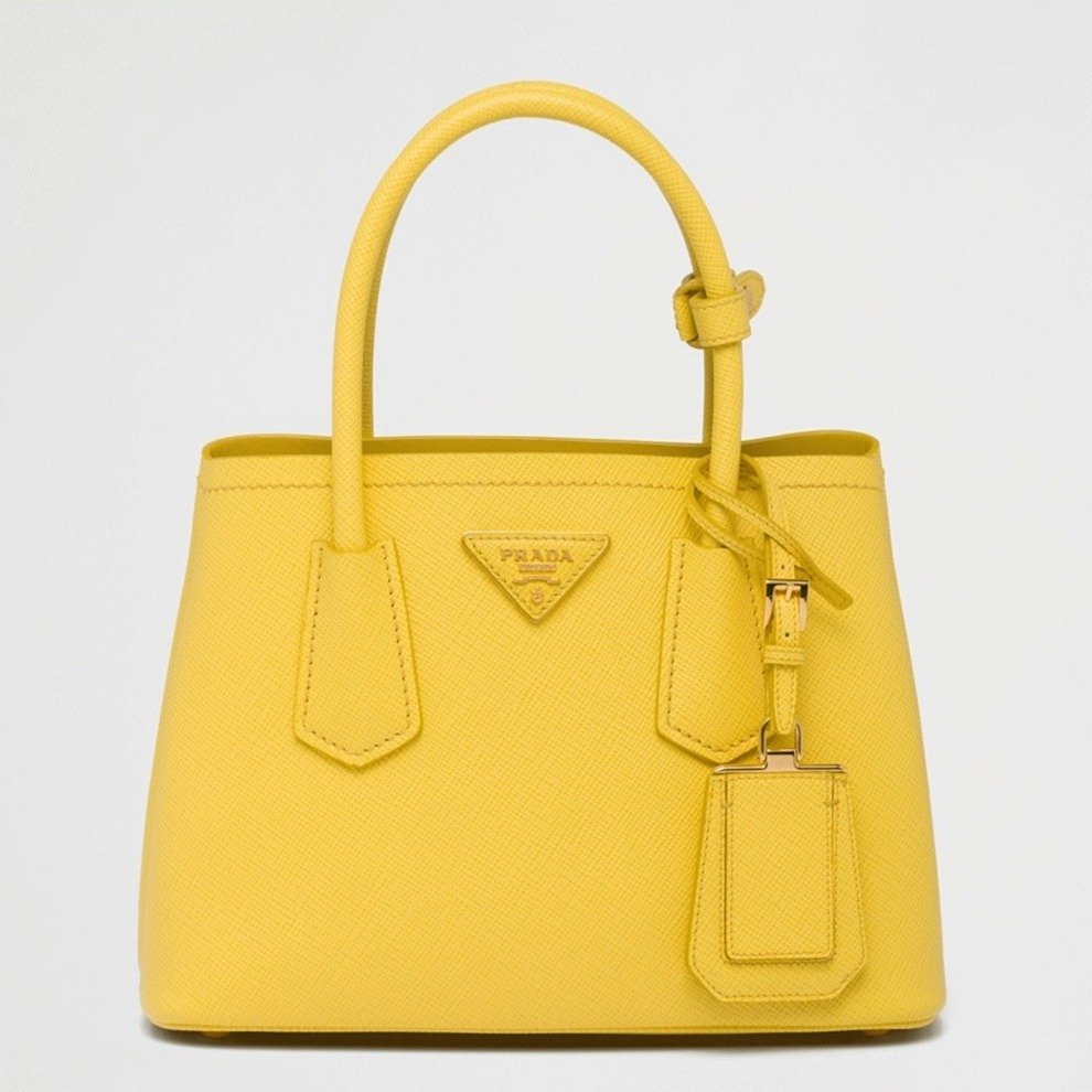 5FE69DE5-C71A-4AD2-D913-0A82AA124C75.jpg Yellow Prada Double Mini Bag Fake - Image 1